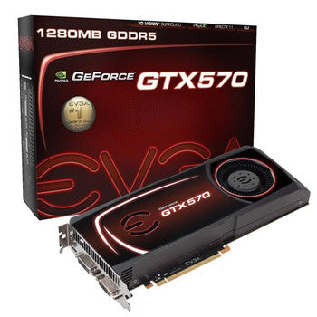 012-P3-1572-R1 - EVGA - GeForce GTX 570 SuperClocked 1280MB 320-Bit GDDR5 PCI Express 2.0 x16 HDCP Ready/ SLI Support Video Graphics Card