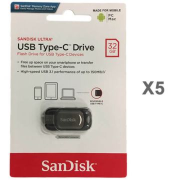 SDCZ450-032G-G46 - SanDisk - 32GB Ultra USB 3.1 Type-C Flash Drive 5pc Kit
