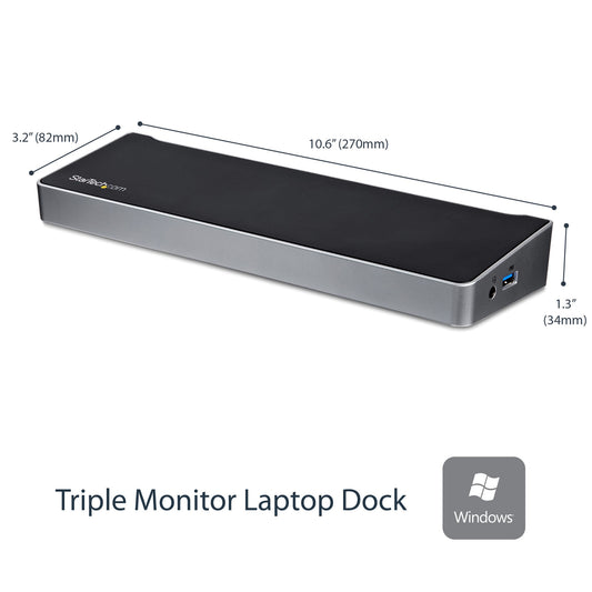 USB3DOCKH2DP - StarTech.com - notebook dock/port replicator Wired USB 3.2 Gen 1 (3.1 Gen 1) Type-A Black, Silver